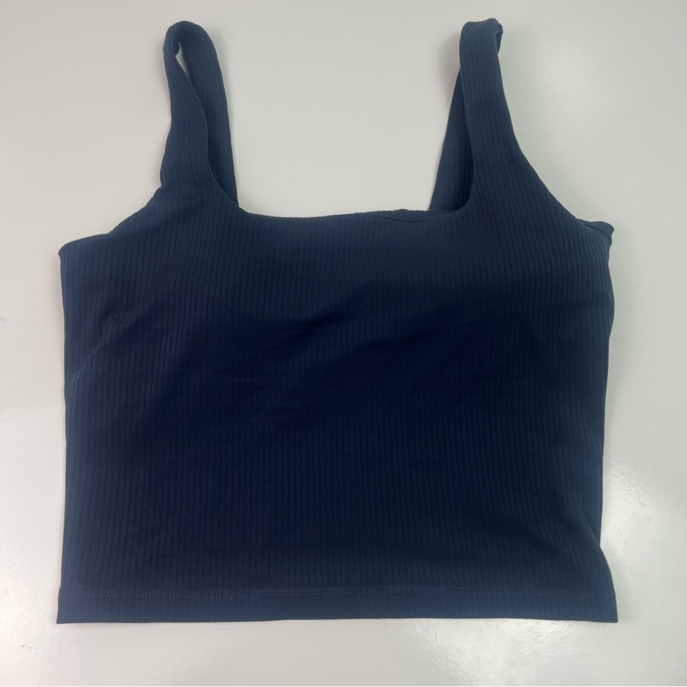 Nordstrom Zella Ribbed Square neck Cropped Tank Top Navy Sz Medium
